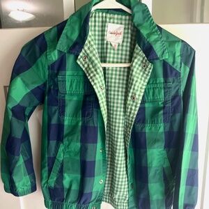 Cat & Jack RAINCOAT Boy's Buffalo Check Green Navy Windbreaker Jacket SZ S (6-7)